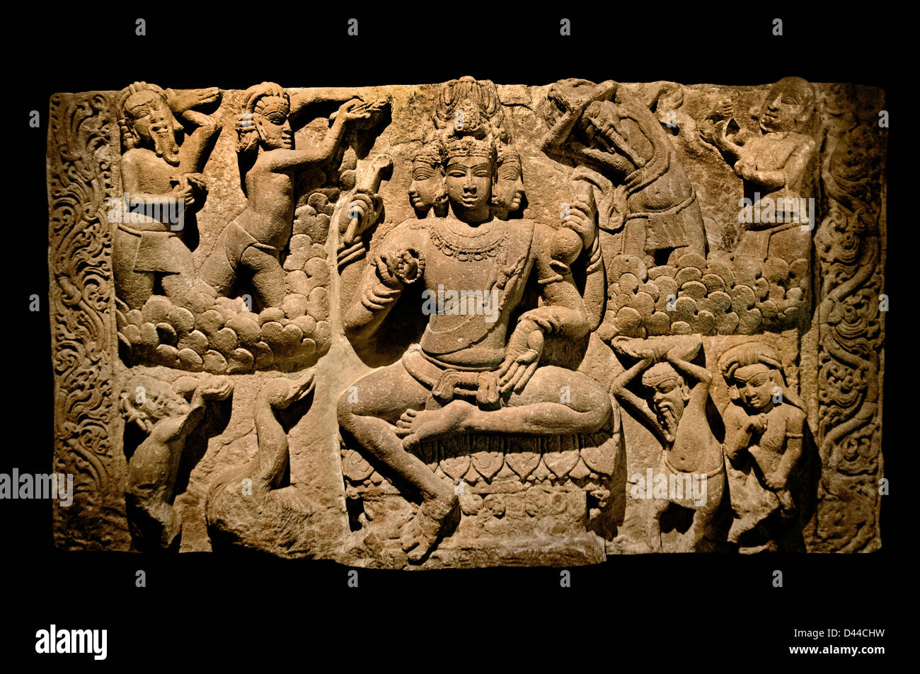 Brahma Deckenplatte aus Huchchappaiyya Gudi Tempel Aihole Bijapur Bezirk Karnataka 7. Jahrhundert n. Chr. Indien Hindu Stockfoto