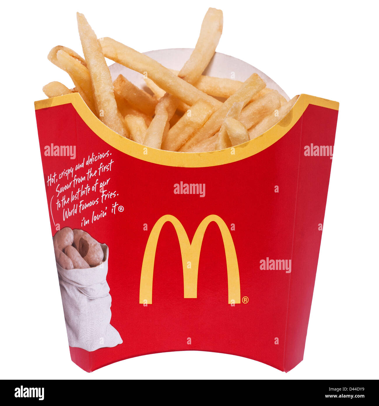 Ein Teil des Mcdonalds Pommes Frites auf einem weißen Hintergrund Stockfoto