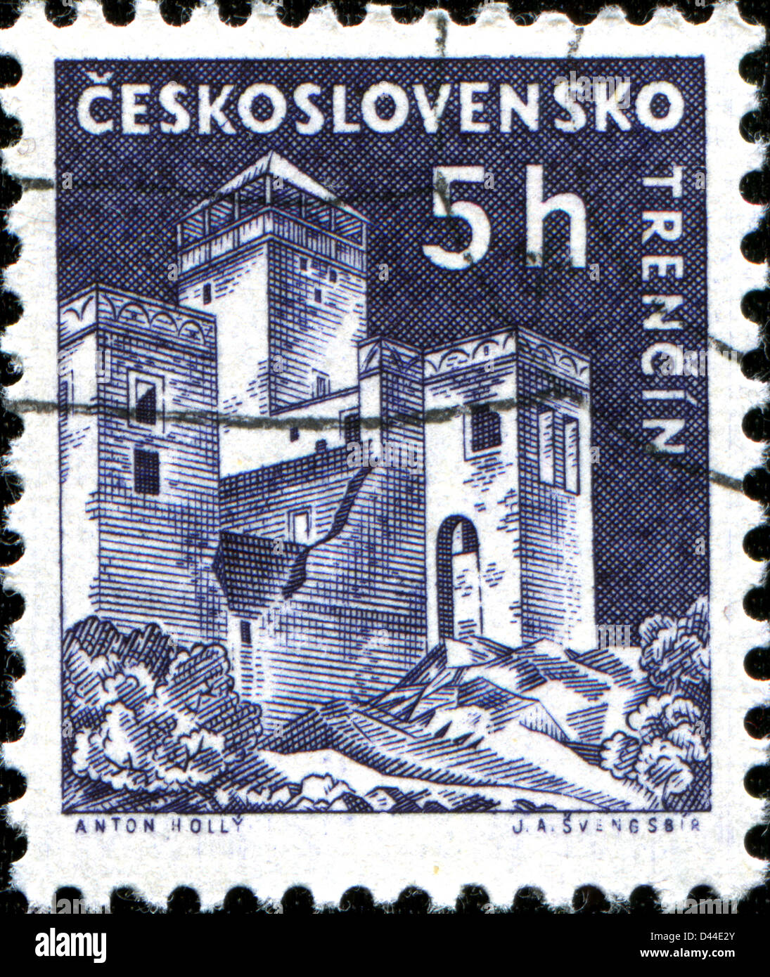 Tschechoslowakei - ca. 1960: Eine Briefmarke gedruckt in der Tschechoslowakei, zeigt Trencin Schloss, ca. 1960 Stockfoto