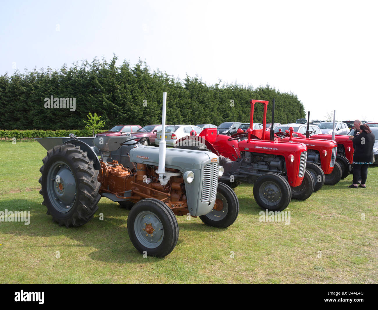 Oldtimer-Traktoren, Ferguson 35, zwei Massey Ferguson 35 X und ein Massey Ferguson 35 auf dem Display an Lincs Wolds Railway Stockfoto