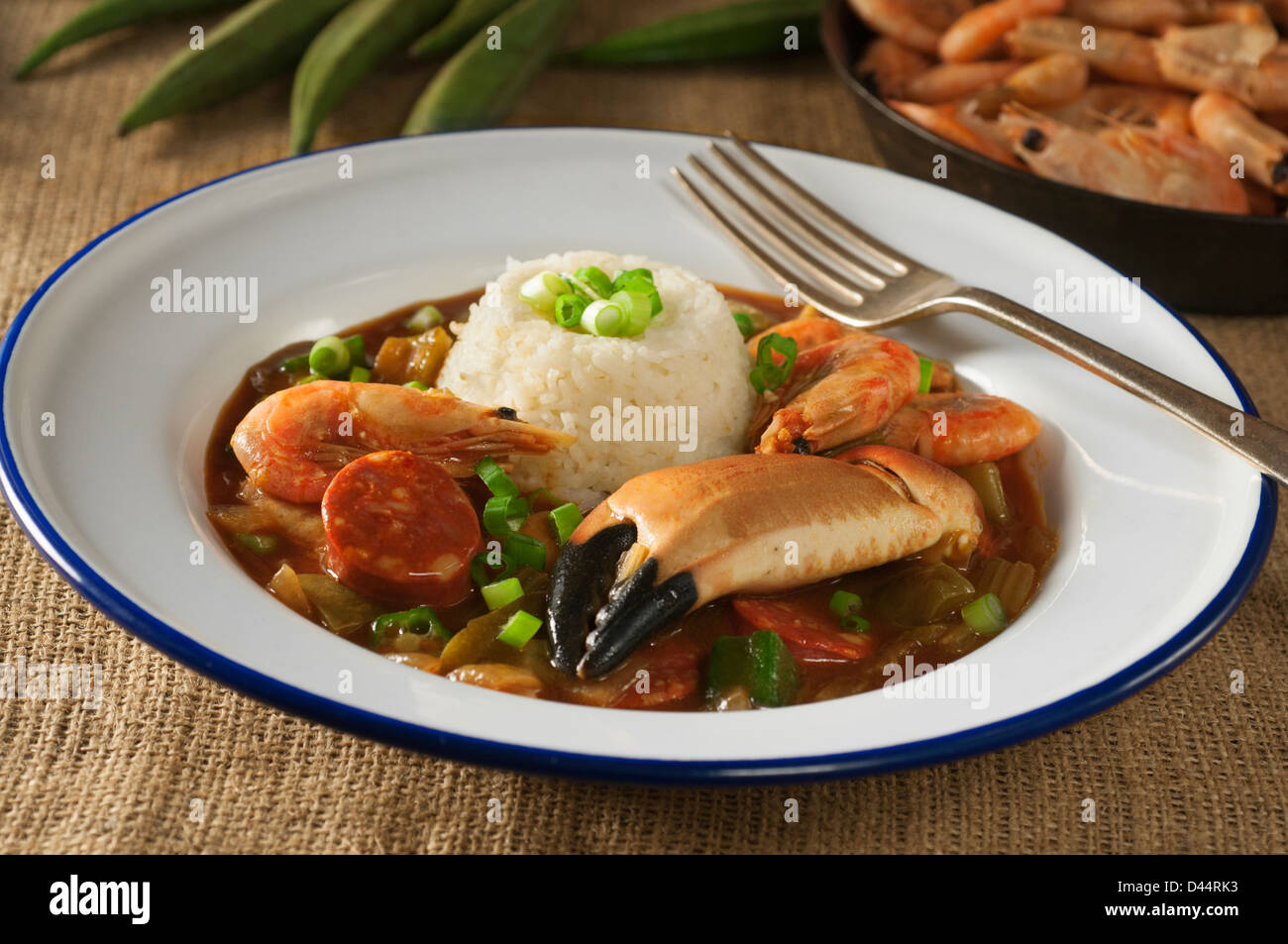 Krabben und Garnelen Gumbo Louisiana Essen Stockfoto
