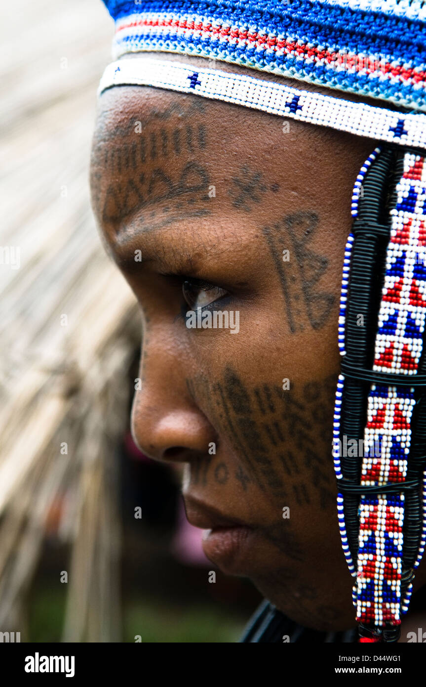 Eine schöne tätowiert Peul Frau aus Norden Benins. Stockfoto
