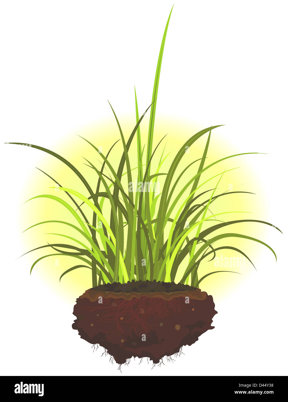 Abbildung eines Cartoon-Heaps Boden mit Rasen Blätter und Wurzeln Stockfoto