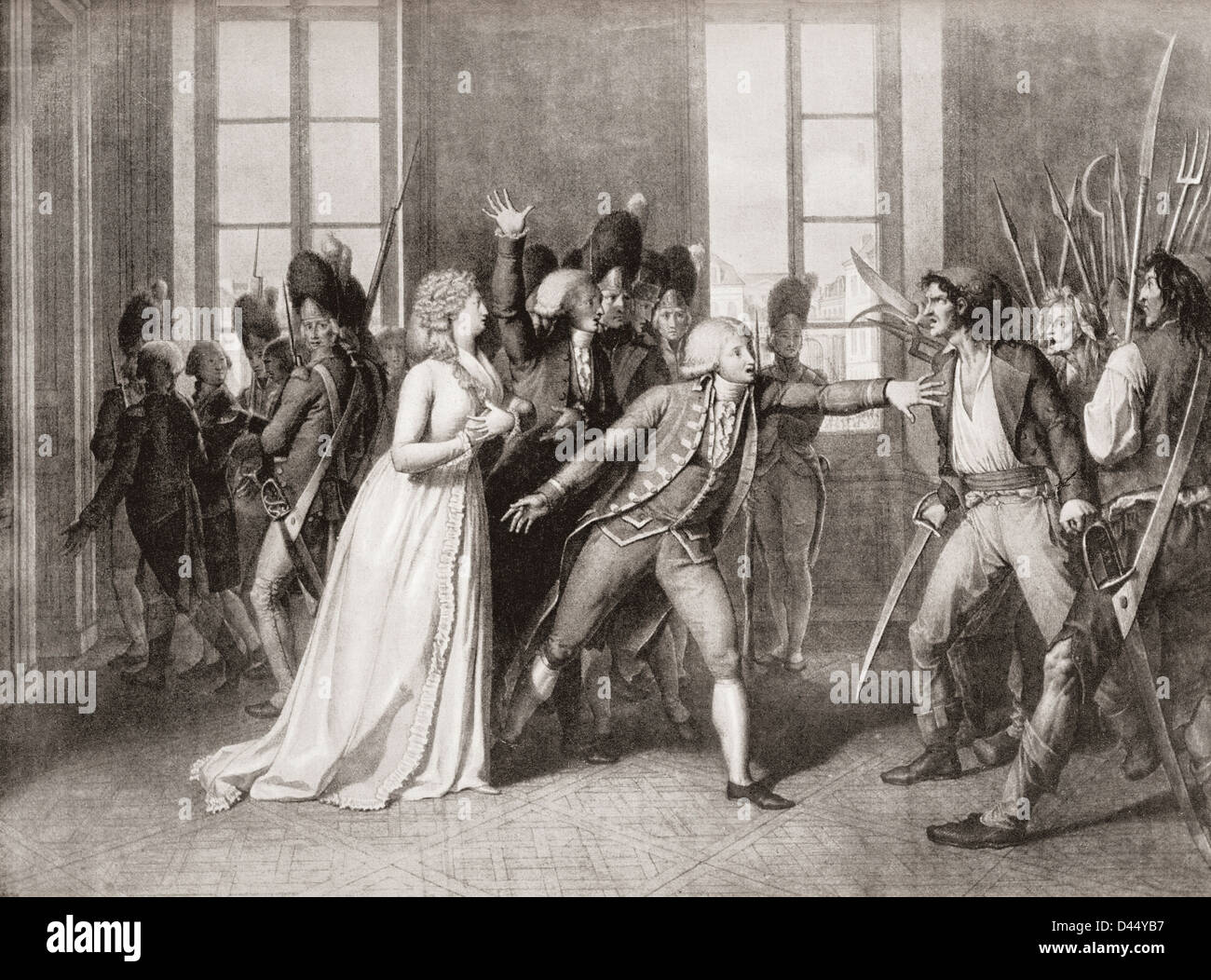 Prinzessin Élisabeth von Frankreich, präsentiert sich als Marie-Antoinette, Jacques Maillard beim Sturm auf die Tuilerien. Stockfoto