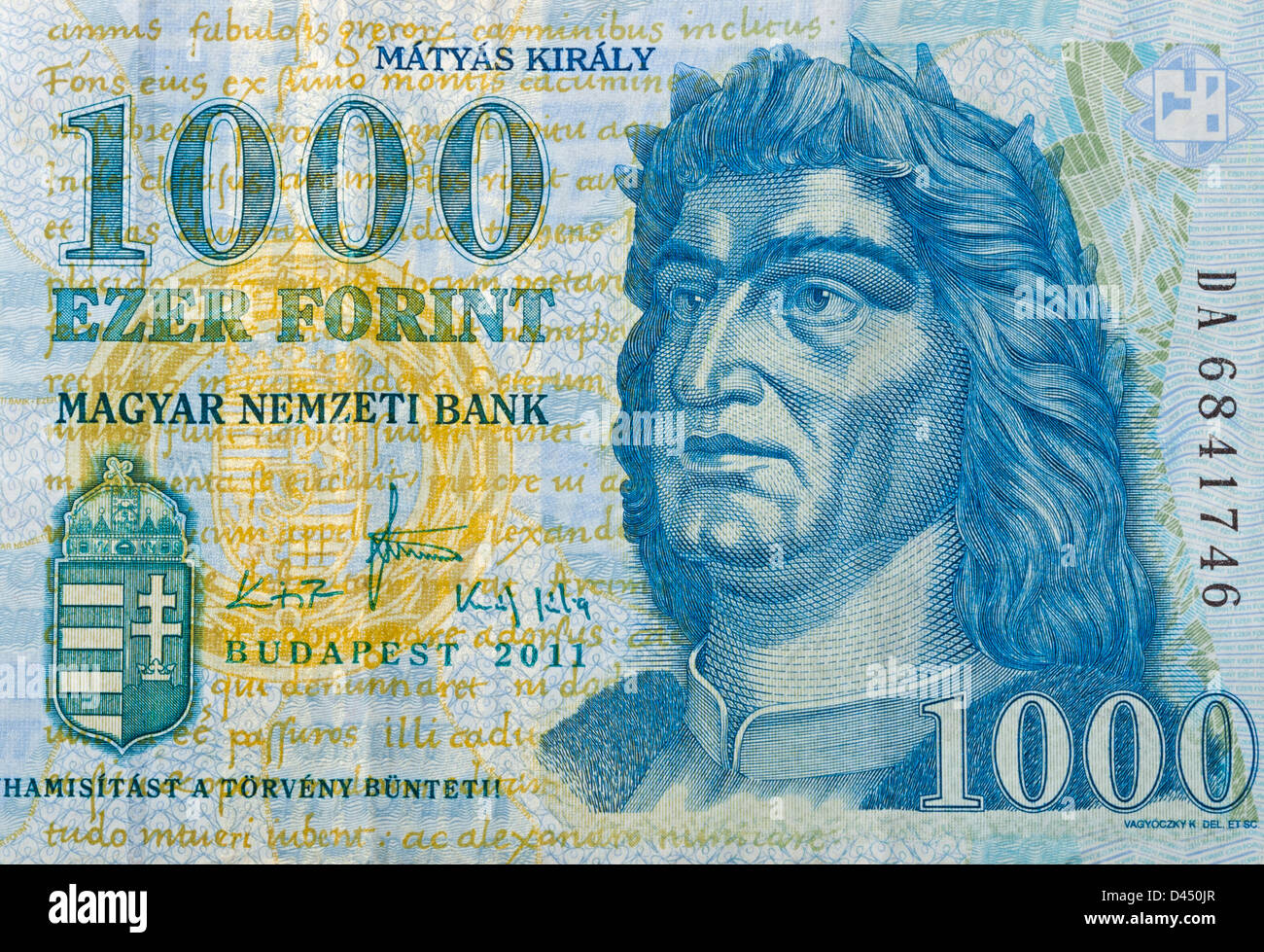 Geld von Ungarn 1000 Forint Porträt von König Matthias Corvinus Stockfoto