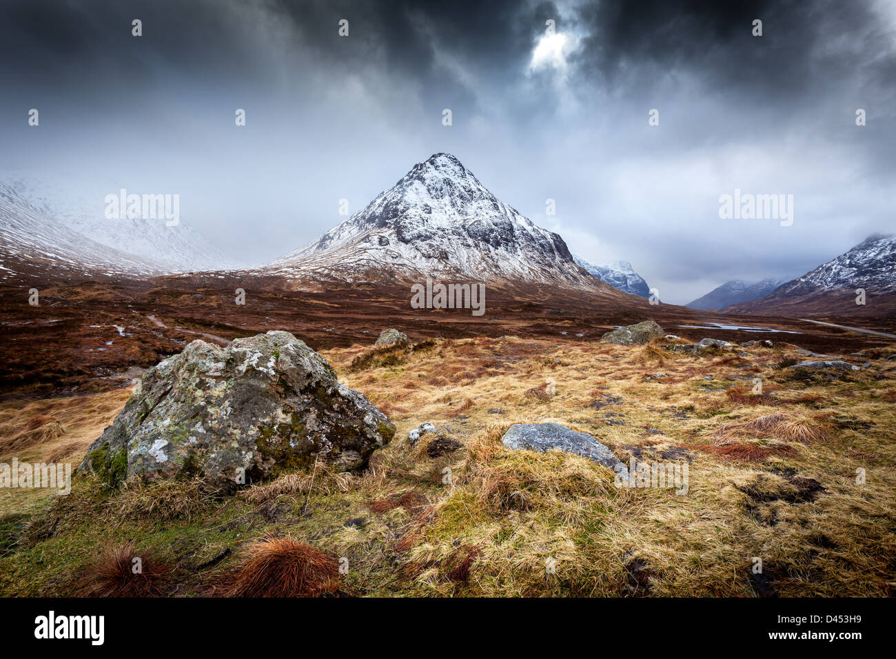 Etive, Glen Coe im Winter, Schottland. UK, Europa. Stockfoto