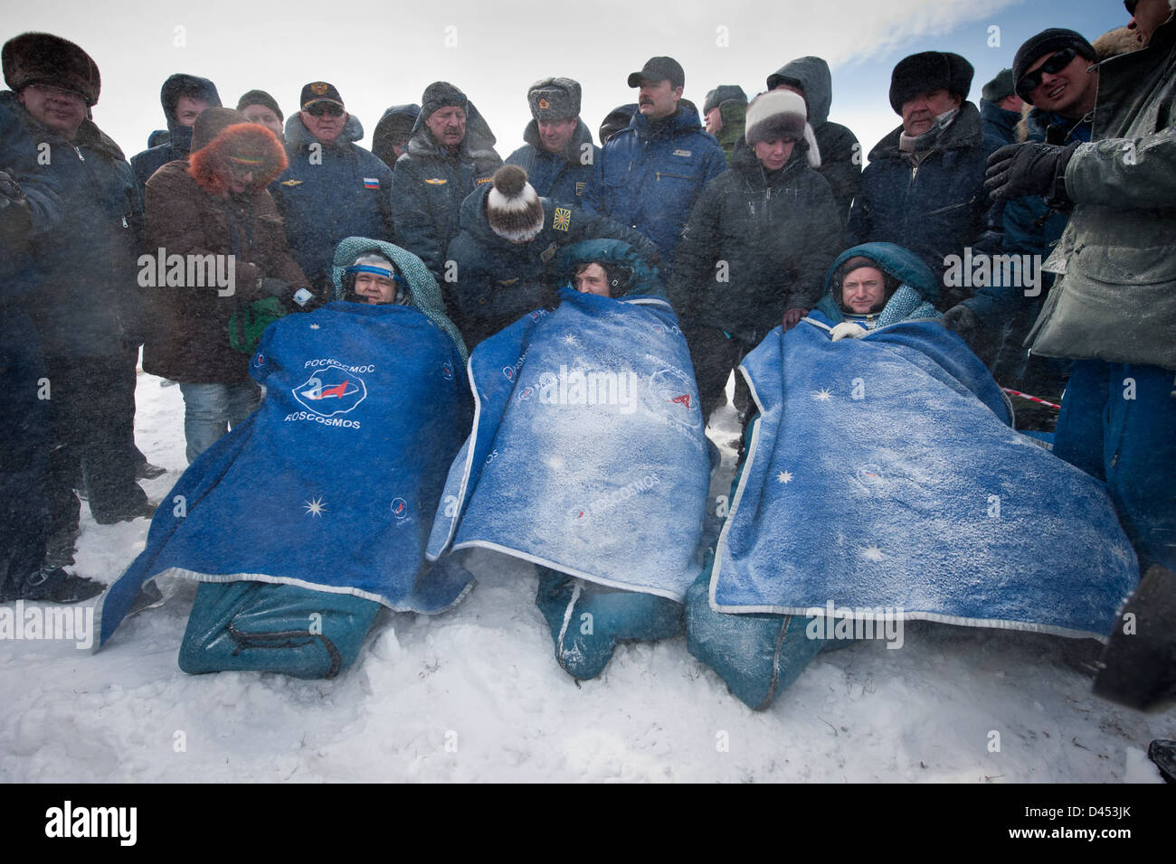 Expedition 26 Sojus Landung (201103160005HQ) Stockfoto