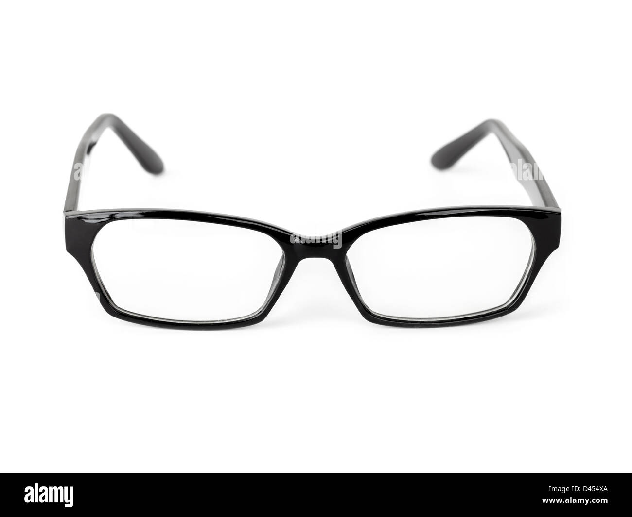 Klassische schwarze Kunststoff-Gläser isoliert auf weißem Hintergrund Stockfoto