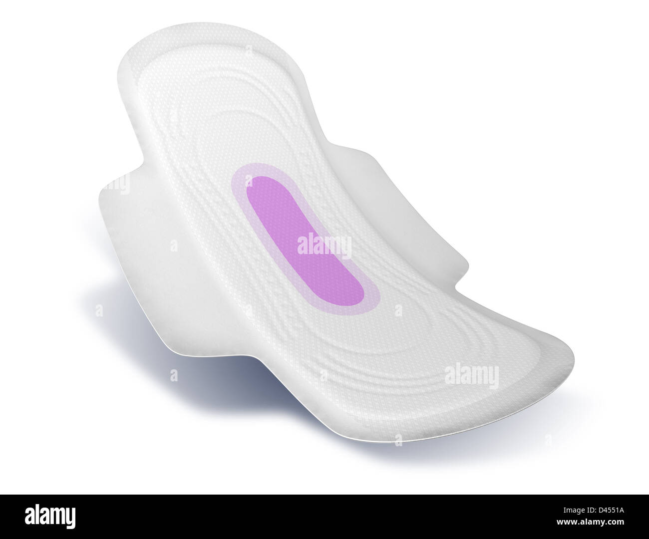 Eine regelmäßige Sanitär Pad mit rosa Aufdruck auf einem isolierten Hintergrund Stockfoto Eine regelmäßige Sanitär Pad mit rosa Aufdruck auf einem isolierten Hintergrund Stockfoto