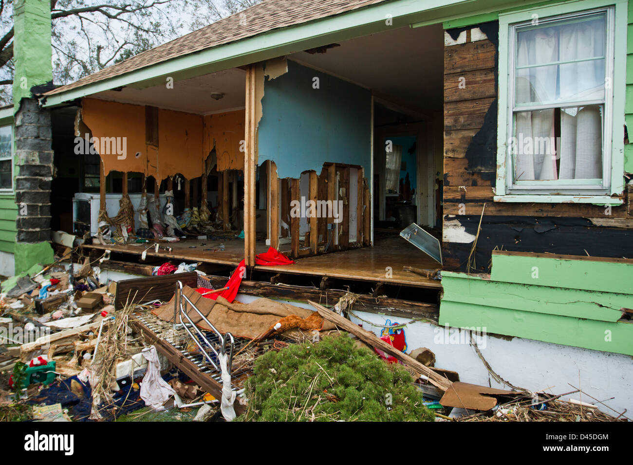 Zerstörte Häuser in Union Beach, New Jersey auf 10.03.12 nach Hurrikan Sandy. Stockfoto
