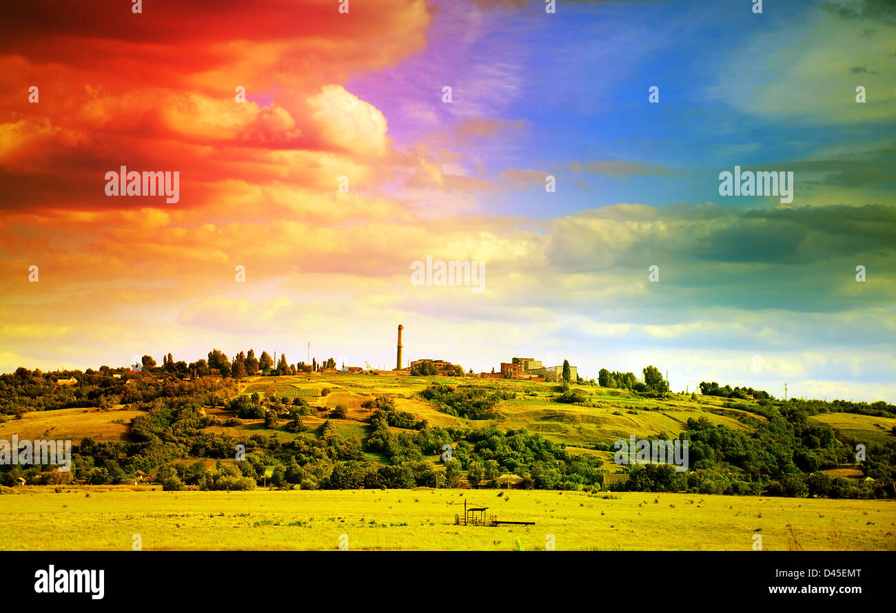 Abstrakte Farben und alten Dorfbild Stockfoto