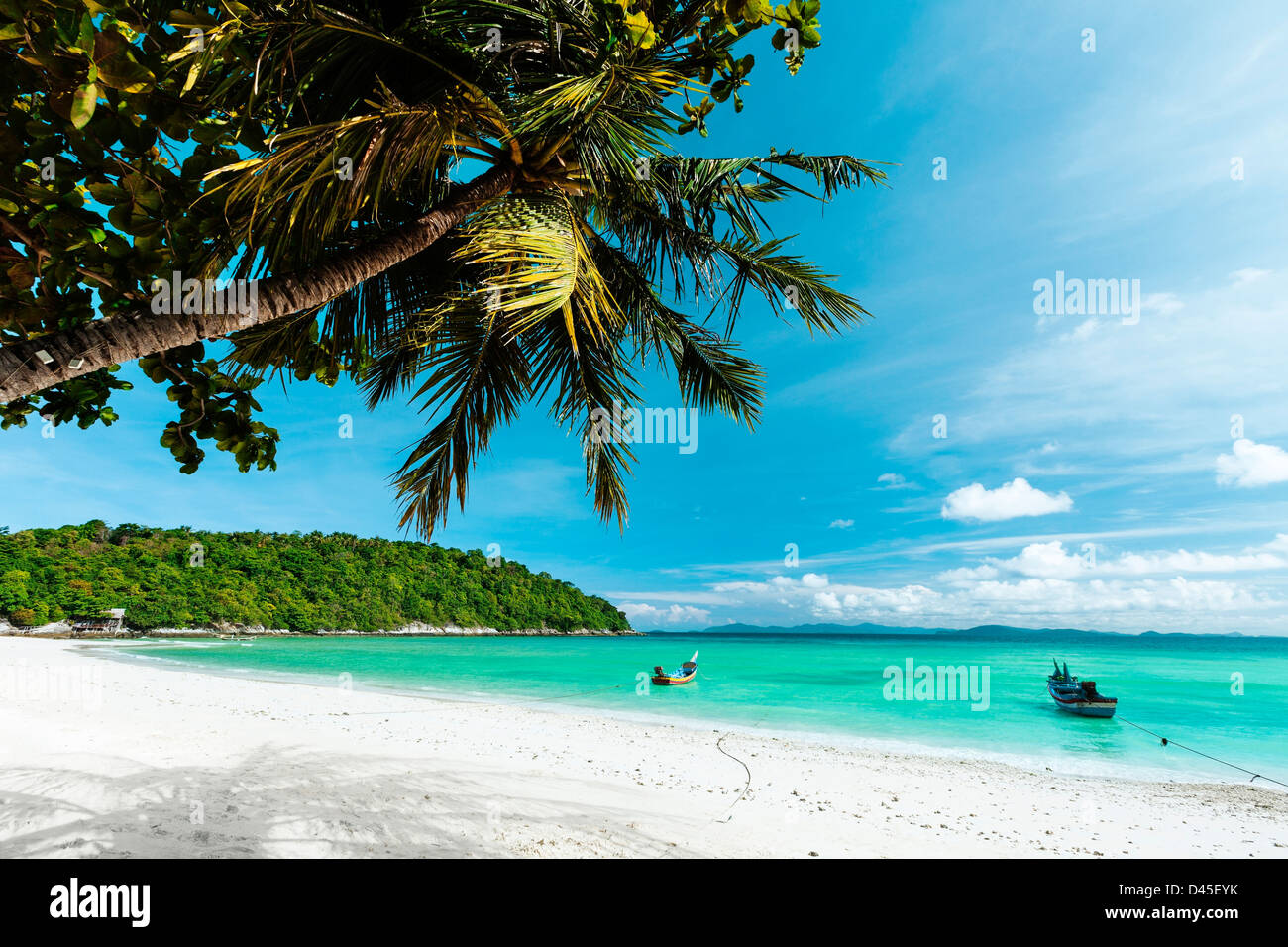 Tropischer Strand im sonnigen Tag Stockfoto