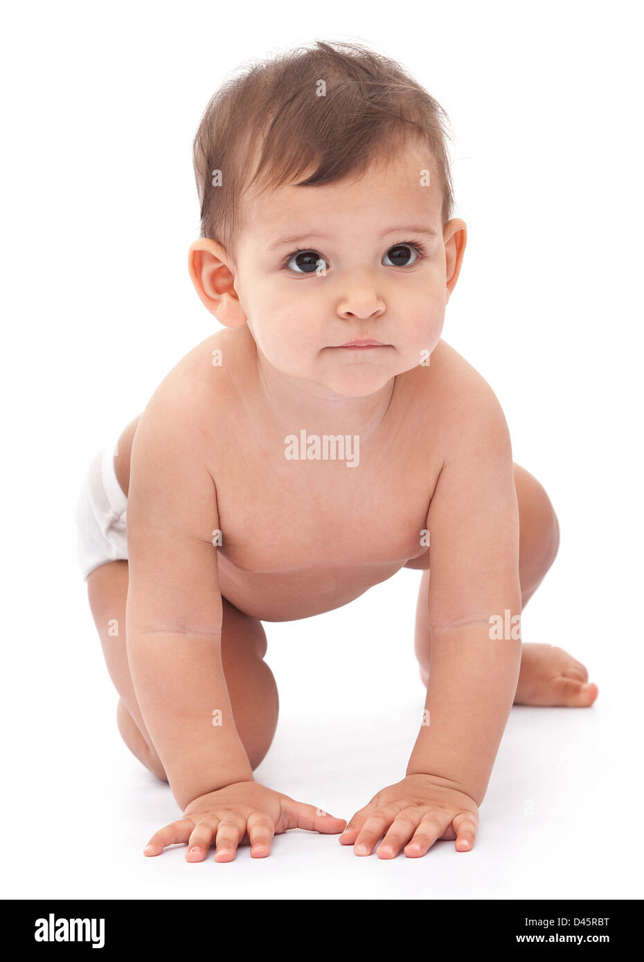 11 Monate Baby isoliert auf einem weißen Hintergrund. Stockfoto