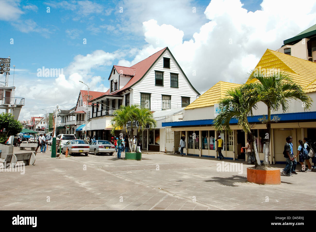 Gewerblich genutzten Gebäuden im Zentrum von Paramaribo Suriname Stockfoto