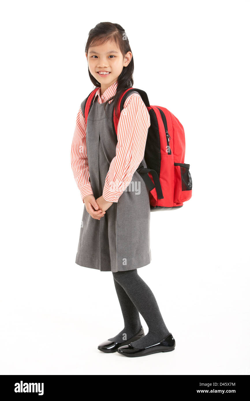 Studioaufnahme des chinesischen Mädchen In Schuluniform Stockfoto
