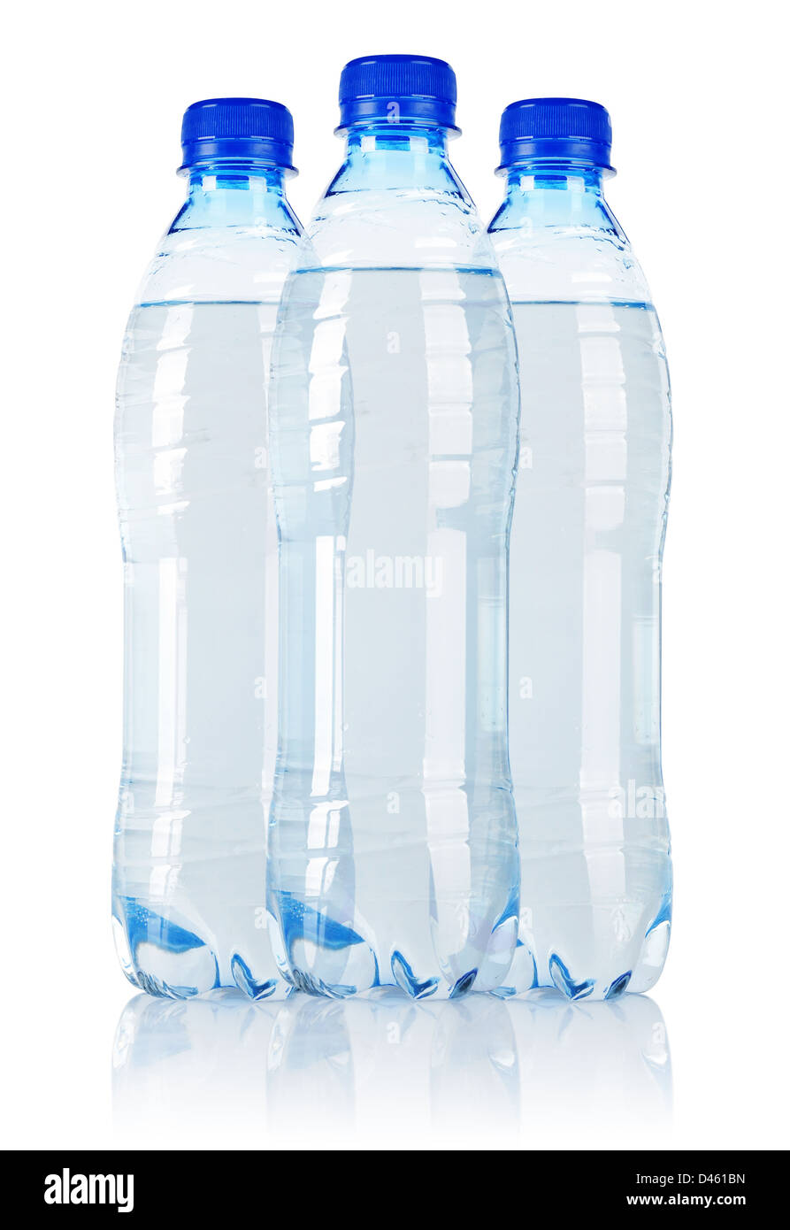 Drei Soda Wasserflasche isoliert auf weißem Hintergrund Stockfoto