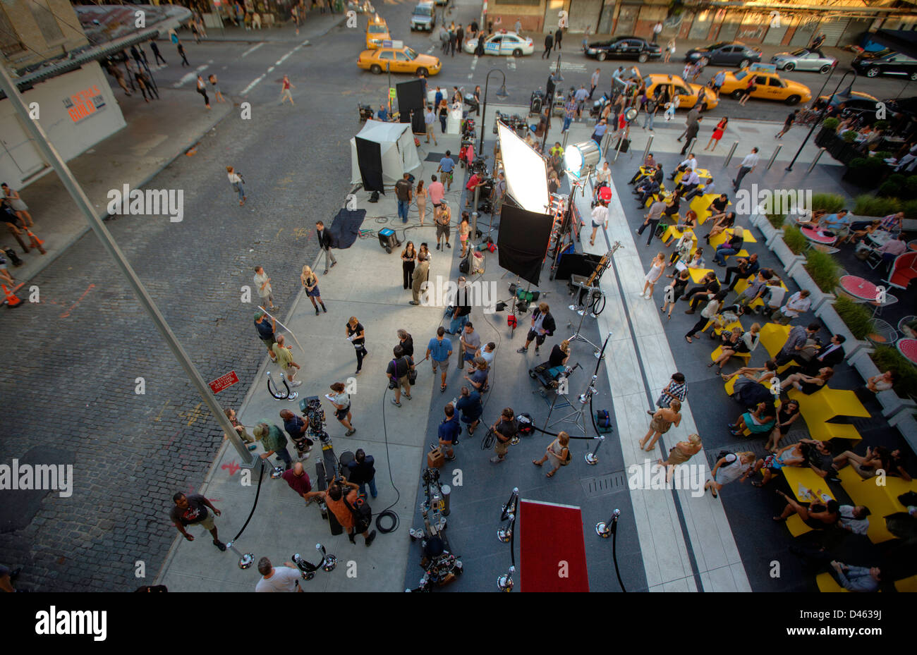 Film-set in Greenwich Village, Manhattan, New York City, Vereinigte Staaten von Amerika. Stockfoto