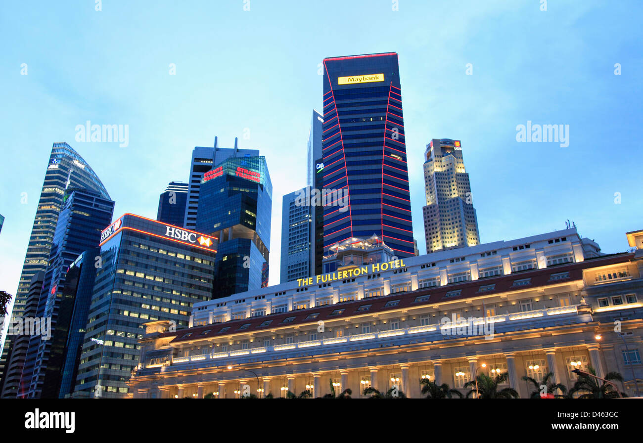 Skyline von Singapur, Central Business District, The Fullerton Hotel, Stockfoto
