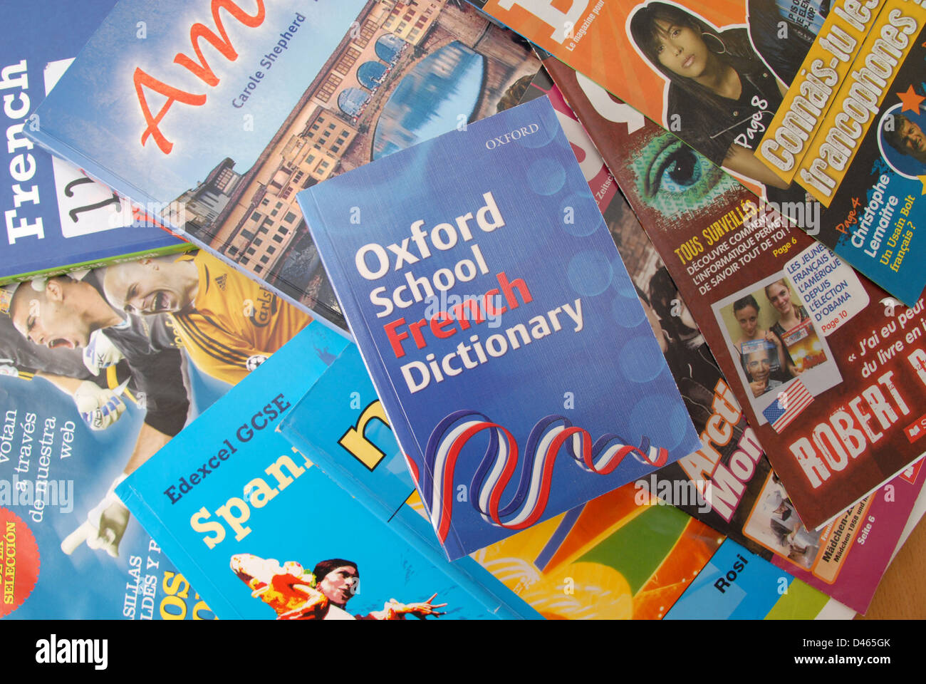 Bücher Bildung Sprache, Französisch Spanisch Deutsch GCSE A.S Ebene, Stockfoto