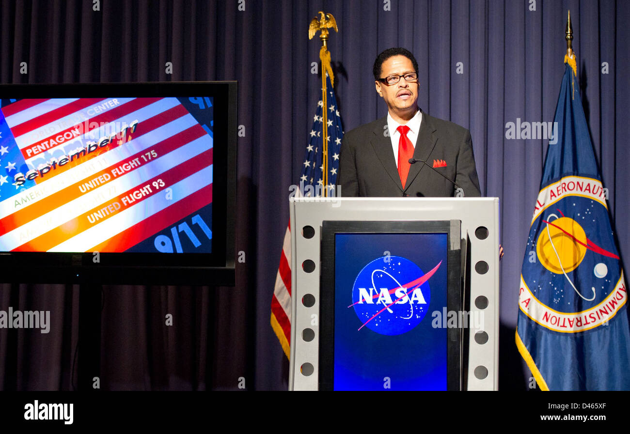 Die NASA feiert den zehnten Jahrestag des Jahres 9/11 mit einer Zeremonie im NASA-Hauptquartier, in der sie über die Auswirkungen der Tragödie auf Amerika nachdenkt. Stockfoto
