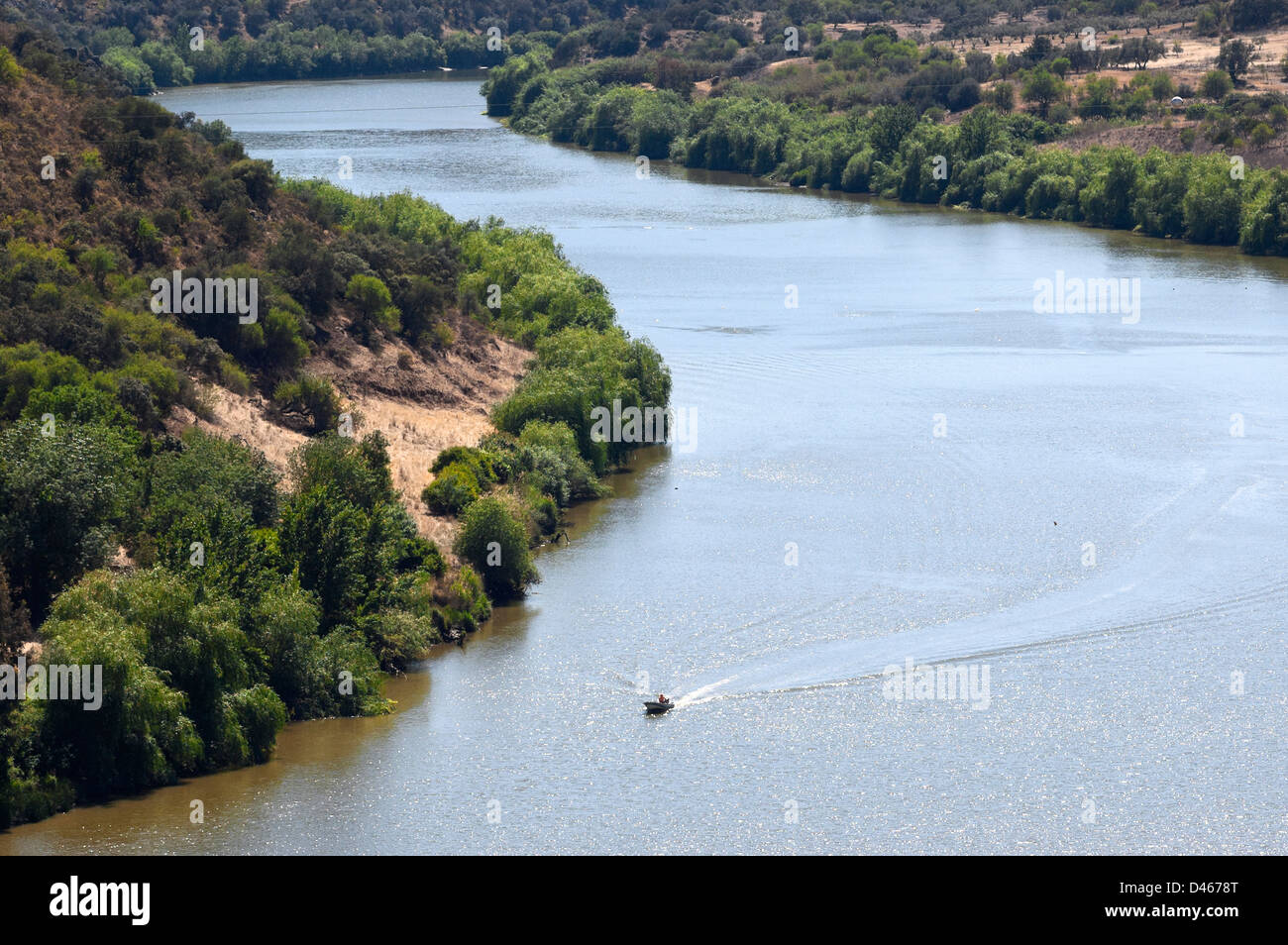 Gewundene Strecke des Flusses Guadiana, Portugal Stockfoto