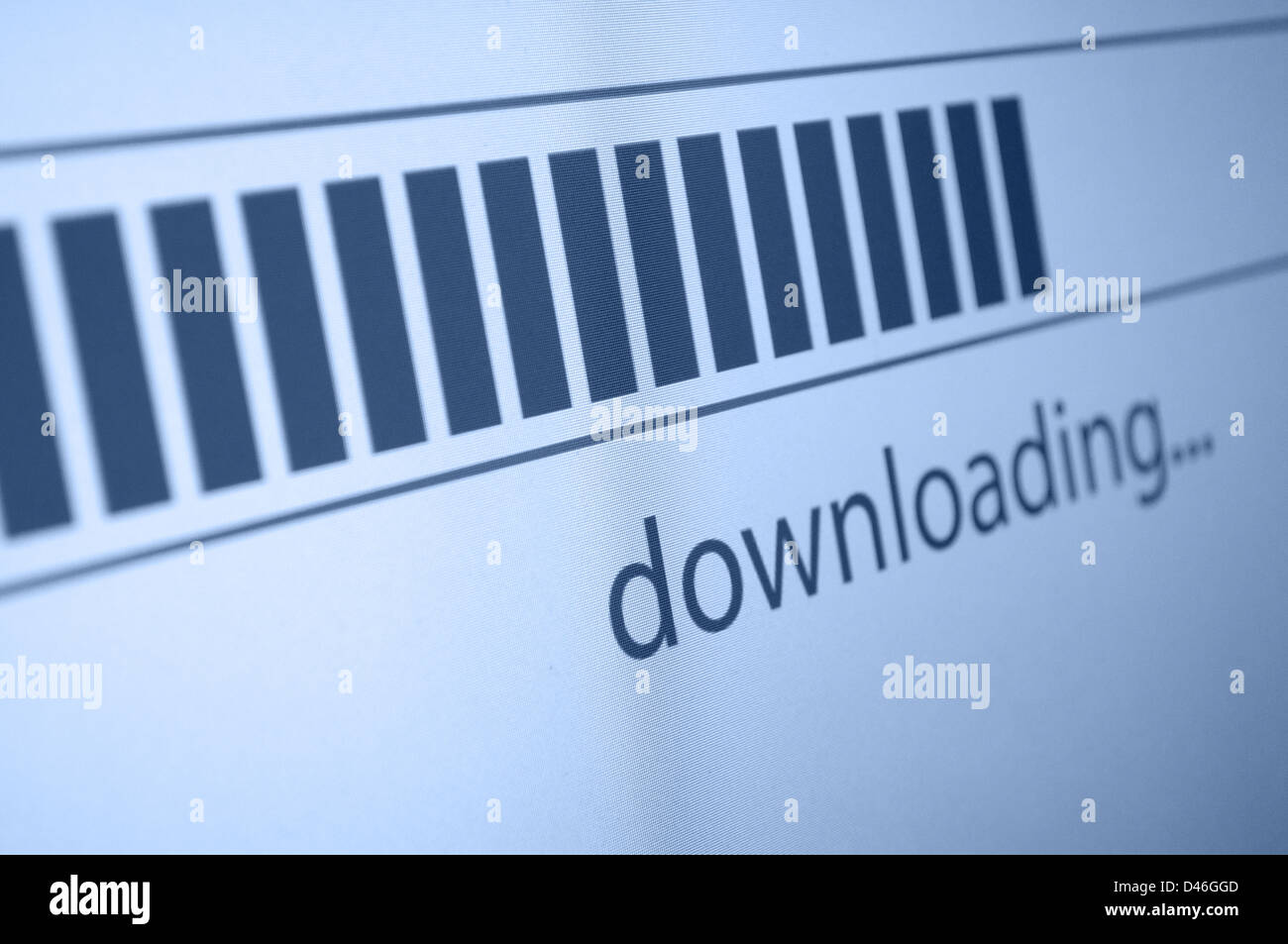 Nahaufnahme des Download-Prozesses-Leiste auf LCD-Bildschirm Stockfoto