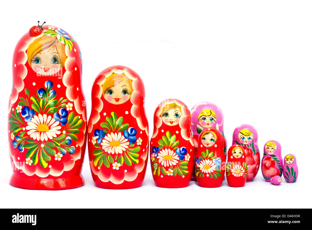 Eine große Familie der russischen traditionellen verschachtelte Holzpuppen "Babuschka" oder "Matrioshka". Stockfoto