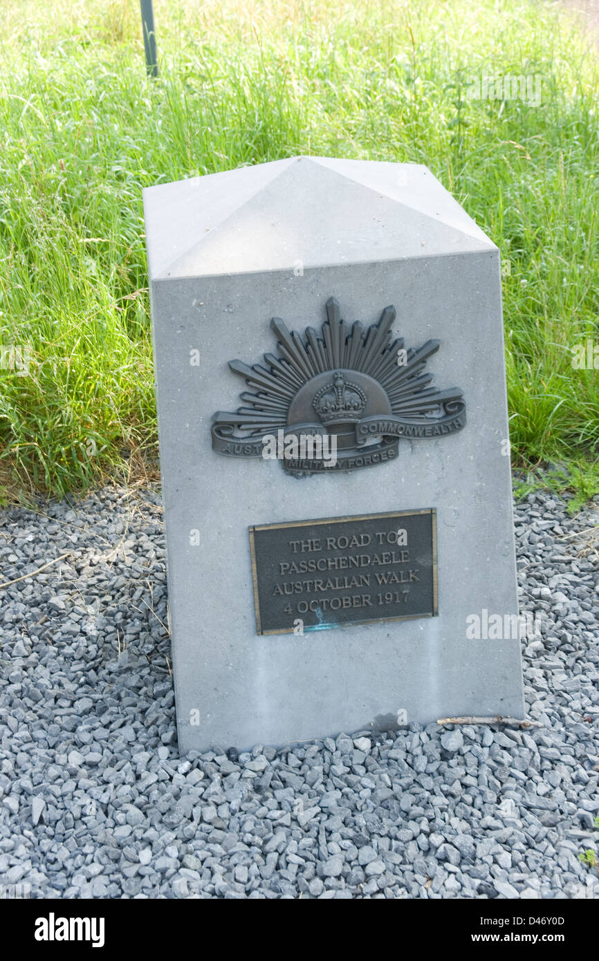 Australian Memorial auf Passchendaele Grat 4. Oktober 1917 im ersten Weltkrieg in Flandern Belgien der australischen Walk Stockfoto