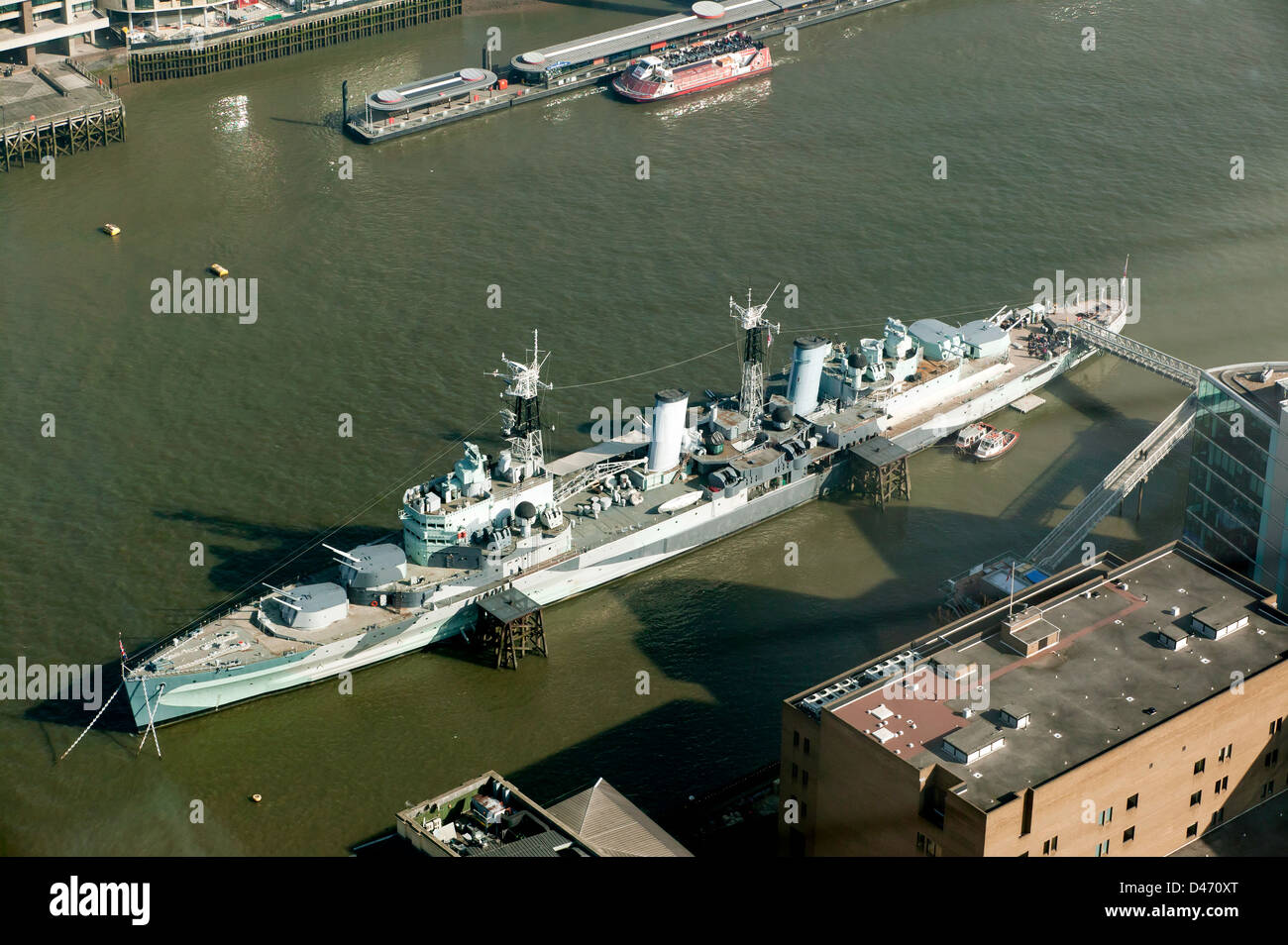 Eine Luftaufnahme der HMS Belfast 72 Boden des Shards entnommen. Stockfoto