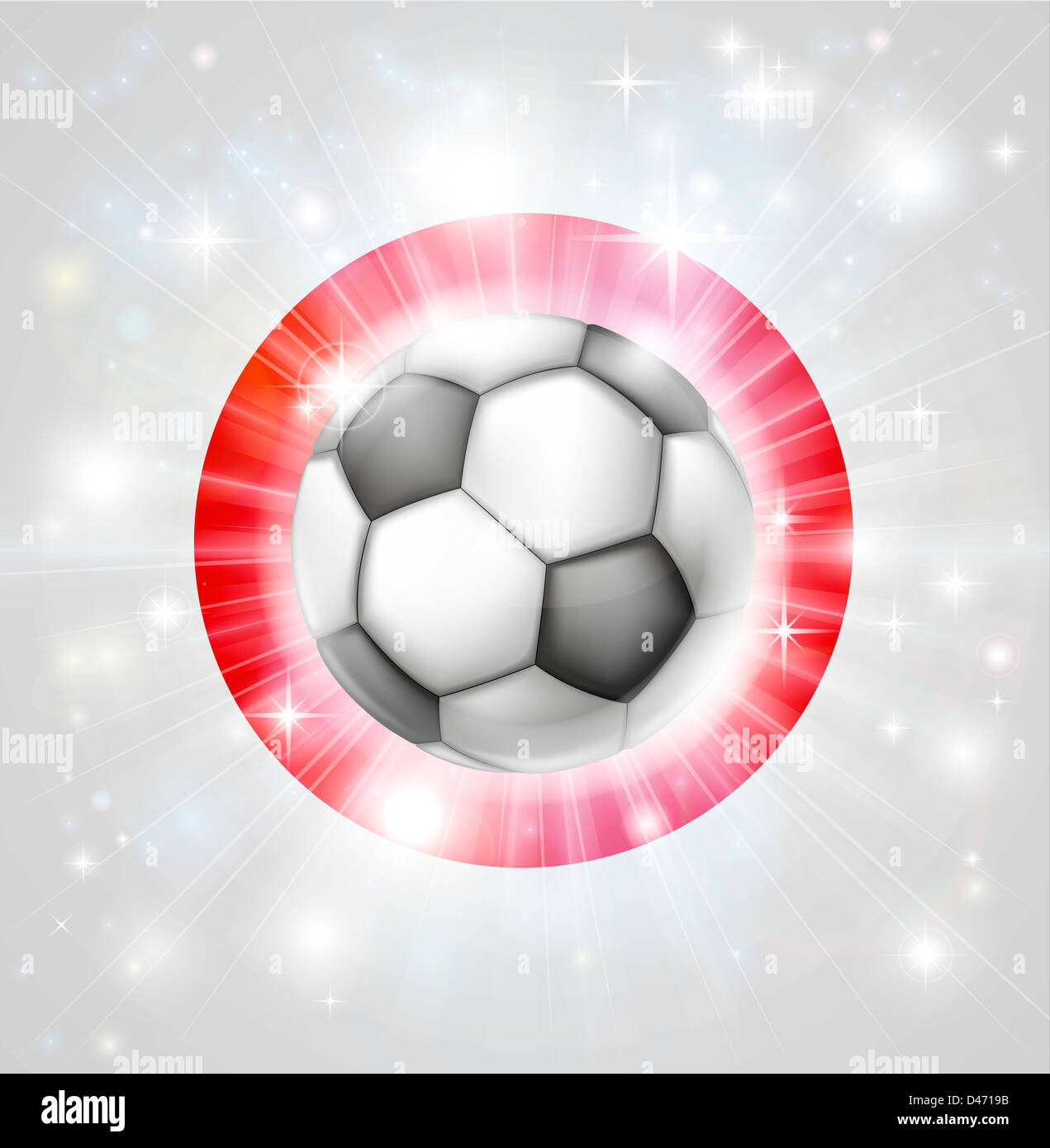 Flagge von Japan Fußball Hintergrund mit pyrotechnischen oder leicht platzen und Fußball Fußball-Ball in der Mitte Stockfoto