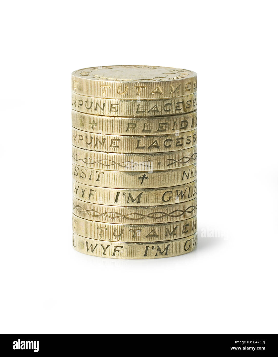 Haufen von Pfund-Münzen weißen Hintergrund ausschneiden Stockfoto