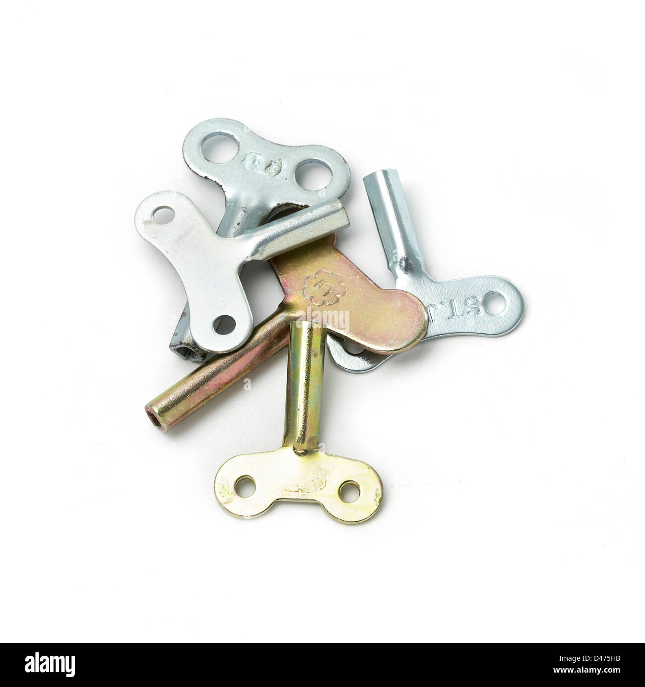 Auswahl von metallischen Keys weißen Hintergrund ausschneiden Stockfoto