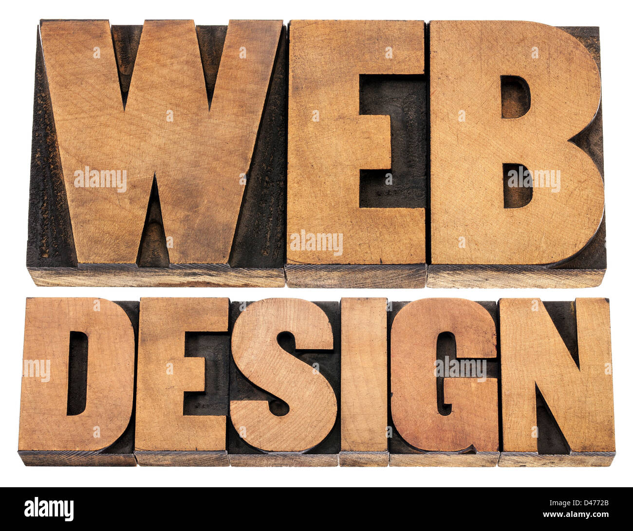 Webdesign - isolierten Text im Buchdruck Holzart Druckstöcke Stockfoto