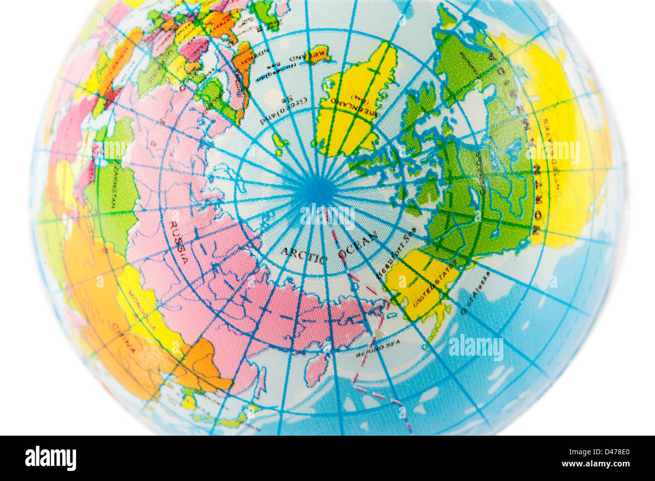 Nördlichen Hemisphäre Blick auf Plastikspielzeug Globe Kugel. Stockfoto