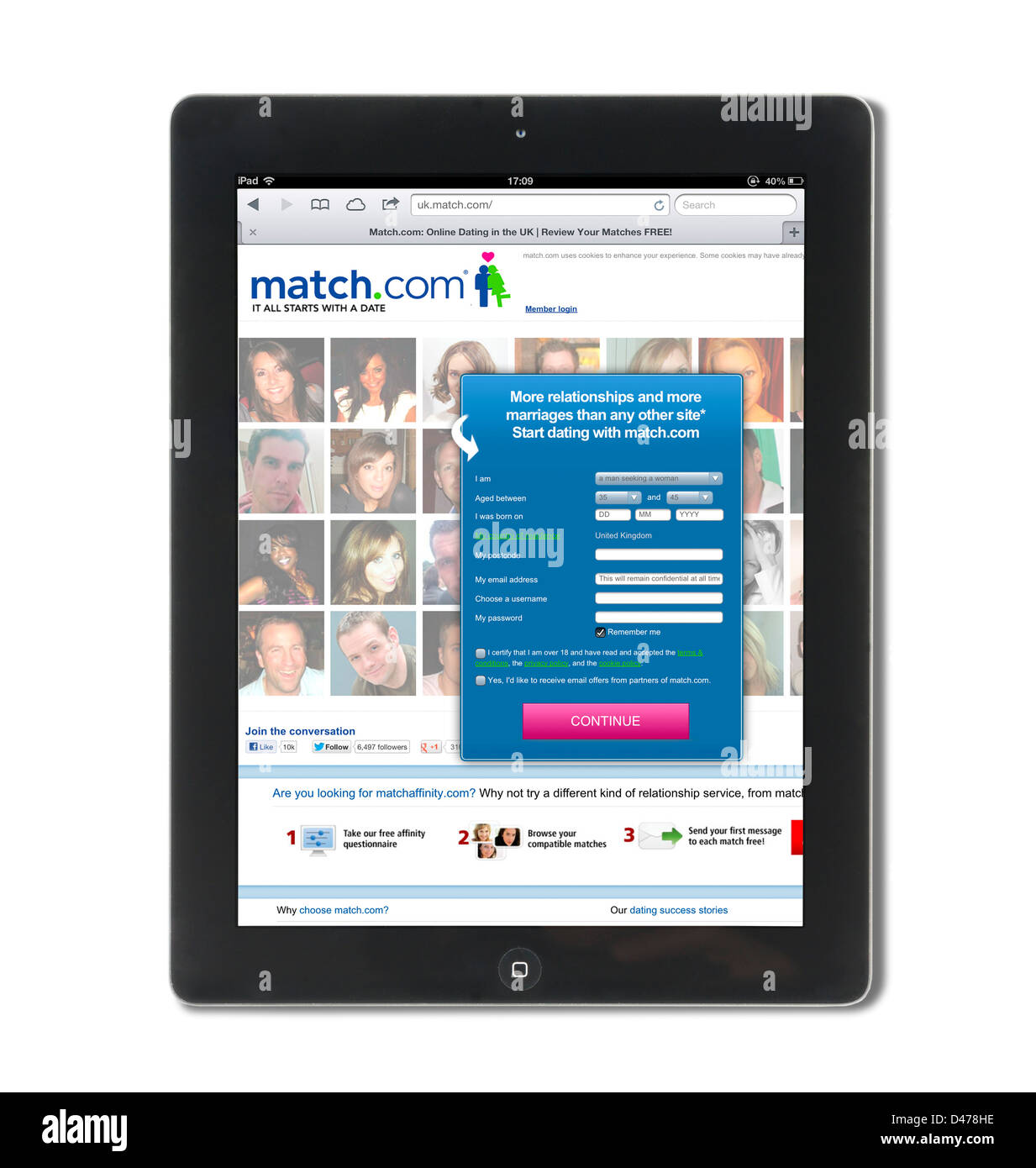 Die online-dating Website match.com betrachtet im Vereinigten Königreich am 4. Generation Apple iPad, UK Stockfoto