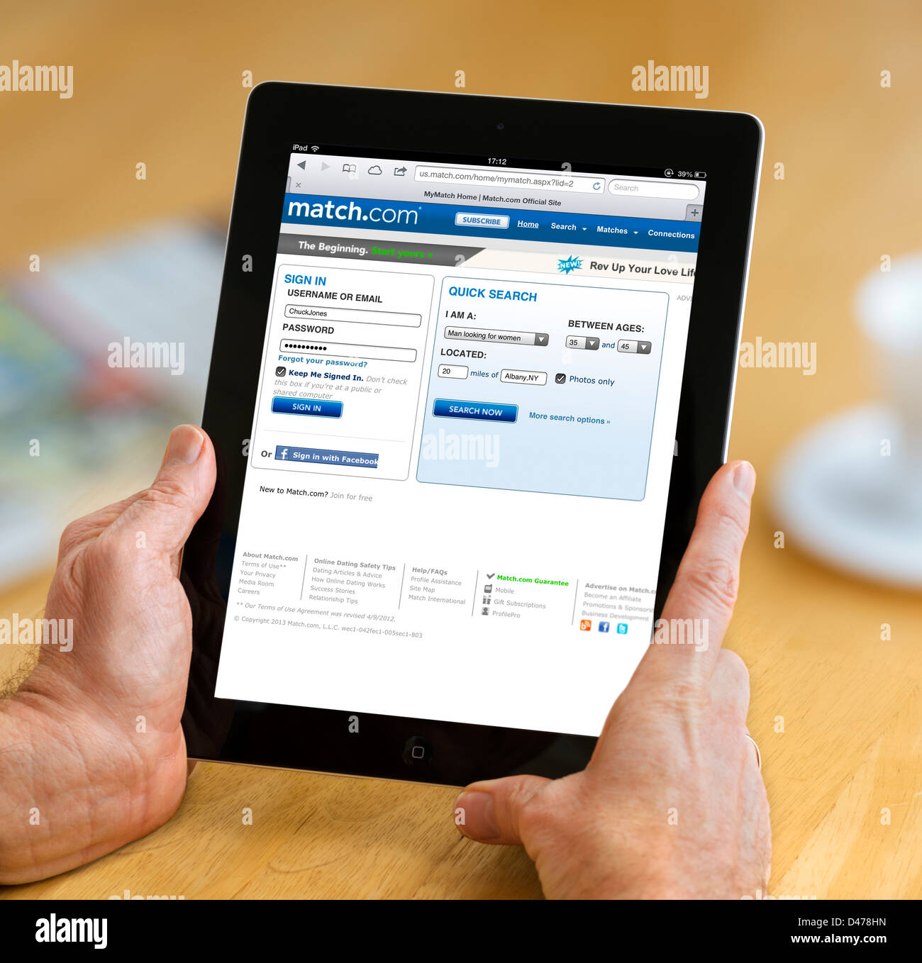 Die online-dating Website match.com angesehen in den USA auf eine 4. Generation Apple iPad, USA Stockfoto