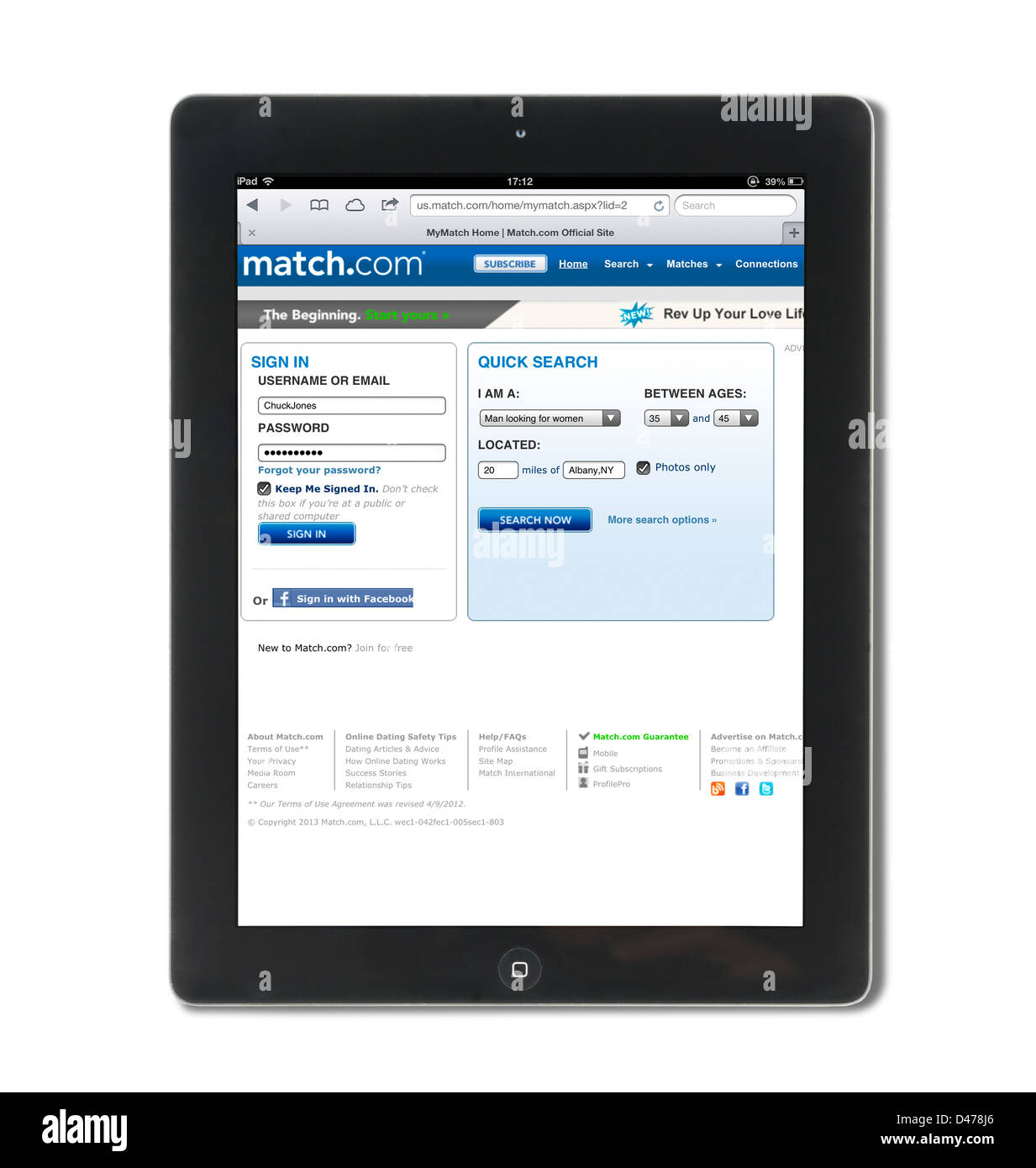 Die online-dating Website match.com angesehen in den USA auf eine 4. Generation Apple iPad, USA Stockfoto