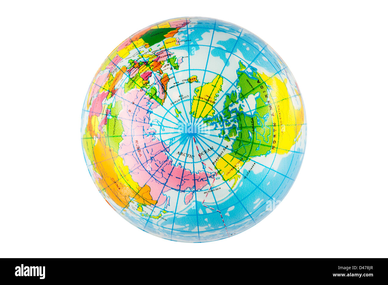 Nördlichen Hemisphäre Blick auf Plastikspielzeug Globe Kugel. Stockfoto