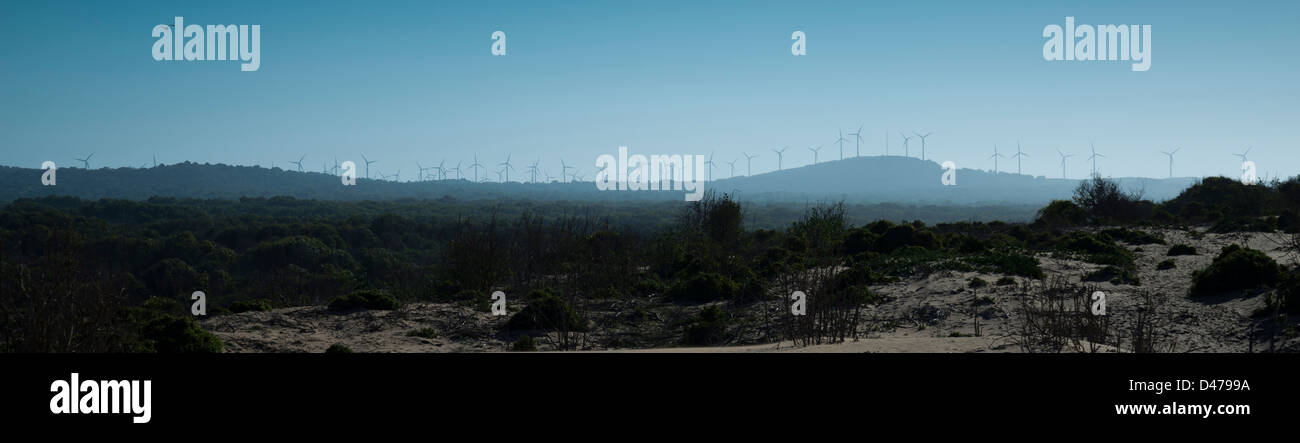 Am Ufer Windpark am Parc Eolischen Amogdoul, in der Nähe von Essaouira, Marokko Stockfoto