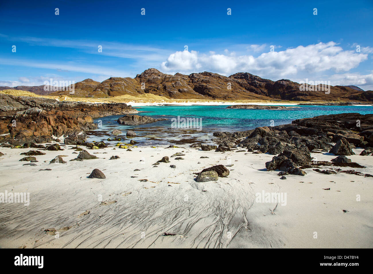 Der weiße Sandstrand von Sanna Bay, Ardnamurchan, Highlands, Schottland, Vereinigtes Königreich Stockfoto