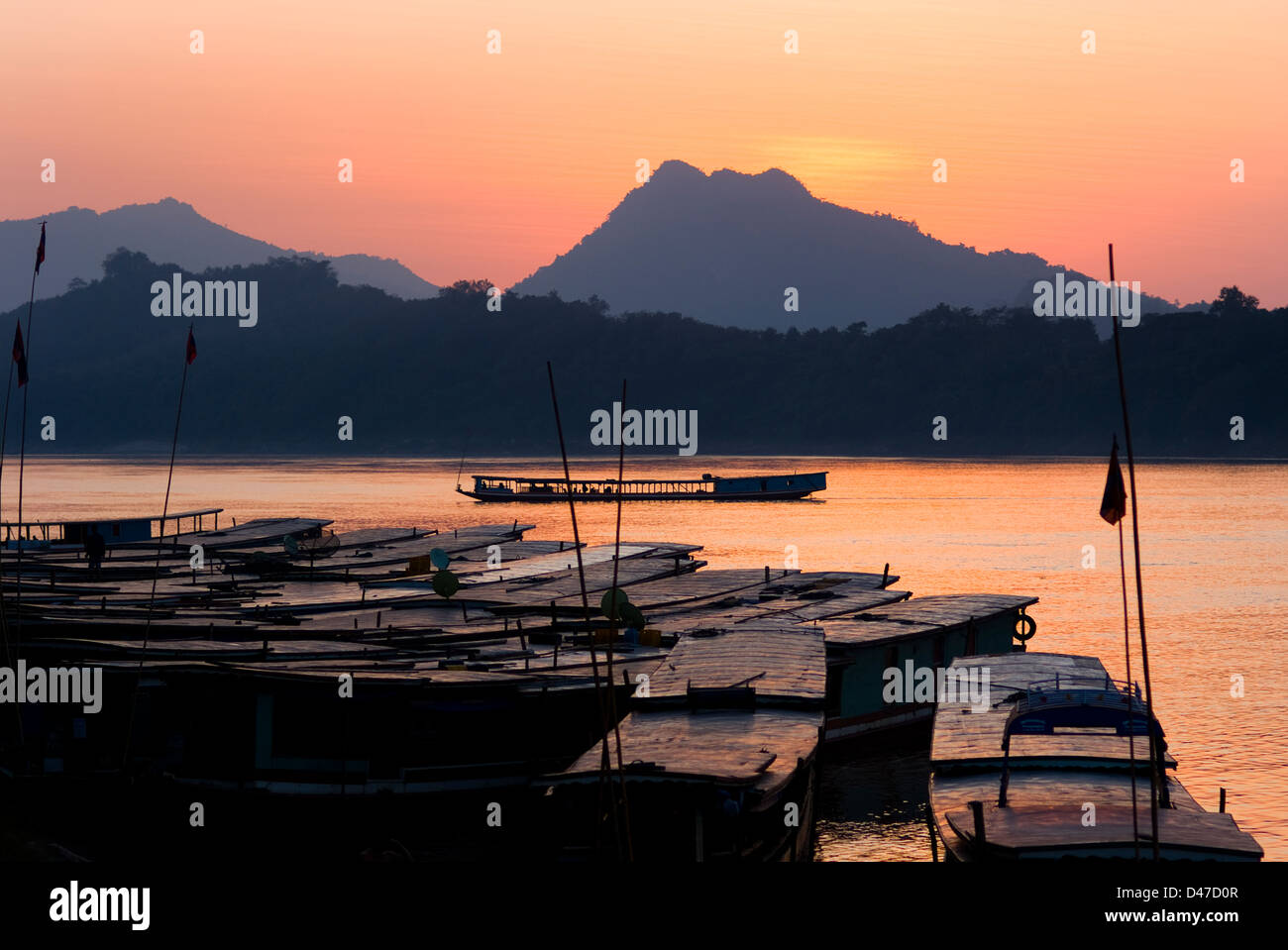 Sonnenuntergang auf dem Mekong Fluss, Luang Prabang, laos Stockfoto