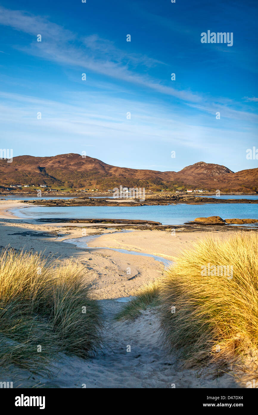 Der weiße Sandstrand von Sanna Bay, Ardnamurchan, Highlands, Schottland, Vereinigtes Königreich Stockfoto