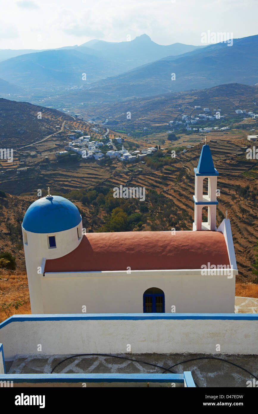 Griechenland, Cyclades Inseln Tinos, Kirche in der Nähe von Aetofolia Stockfoto