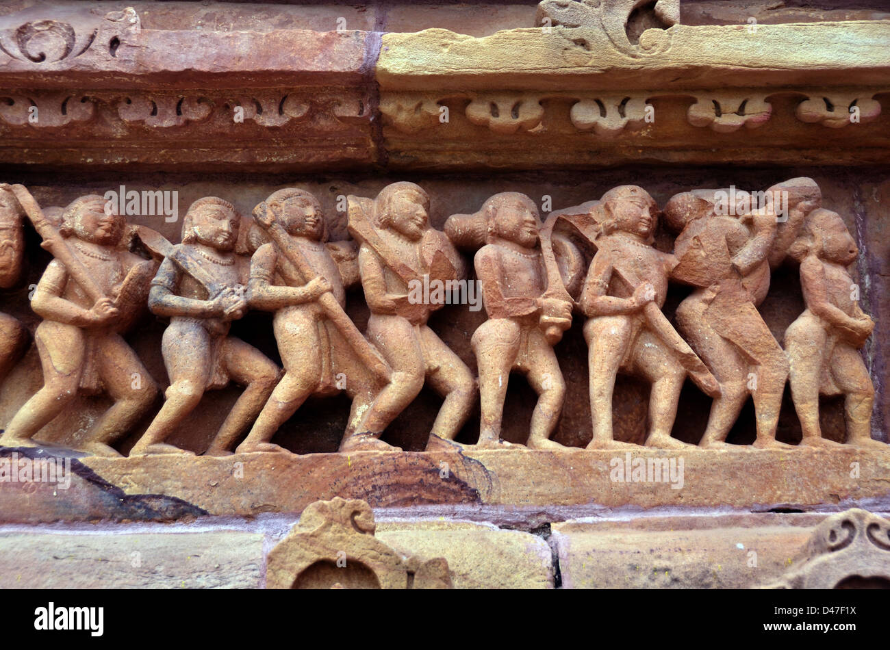 Dekoration auf Lakshmana Tempel Wand, Khajuraho AD 930-950 Stockfoto