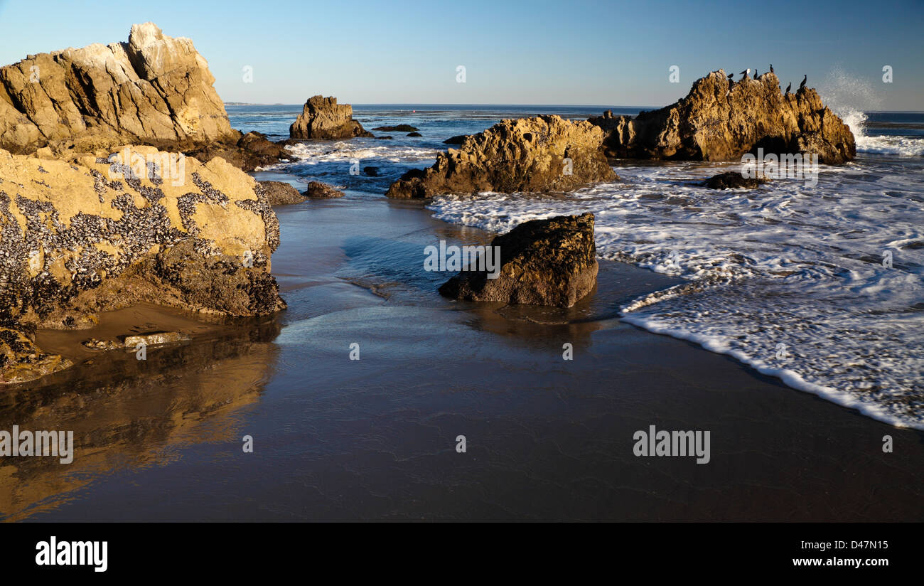 Goldenes Licht Leo Carillo State Beach in Süd-Kalifornien Stockfoto