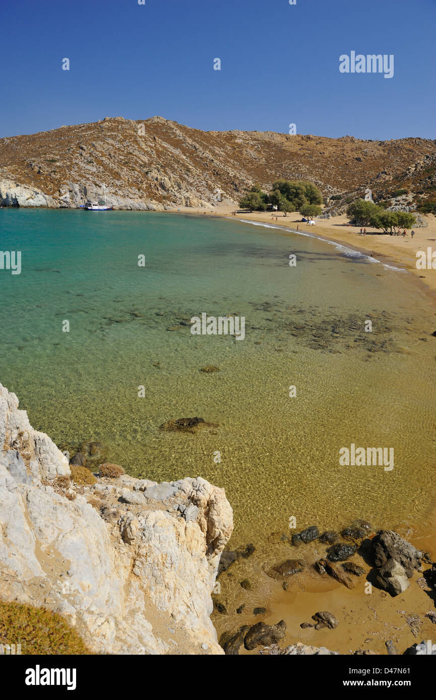 Der wunderschöne Strand von Psili Ammos; Pátmos, Dodekanes. Griechenland. Stockfoto