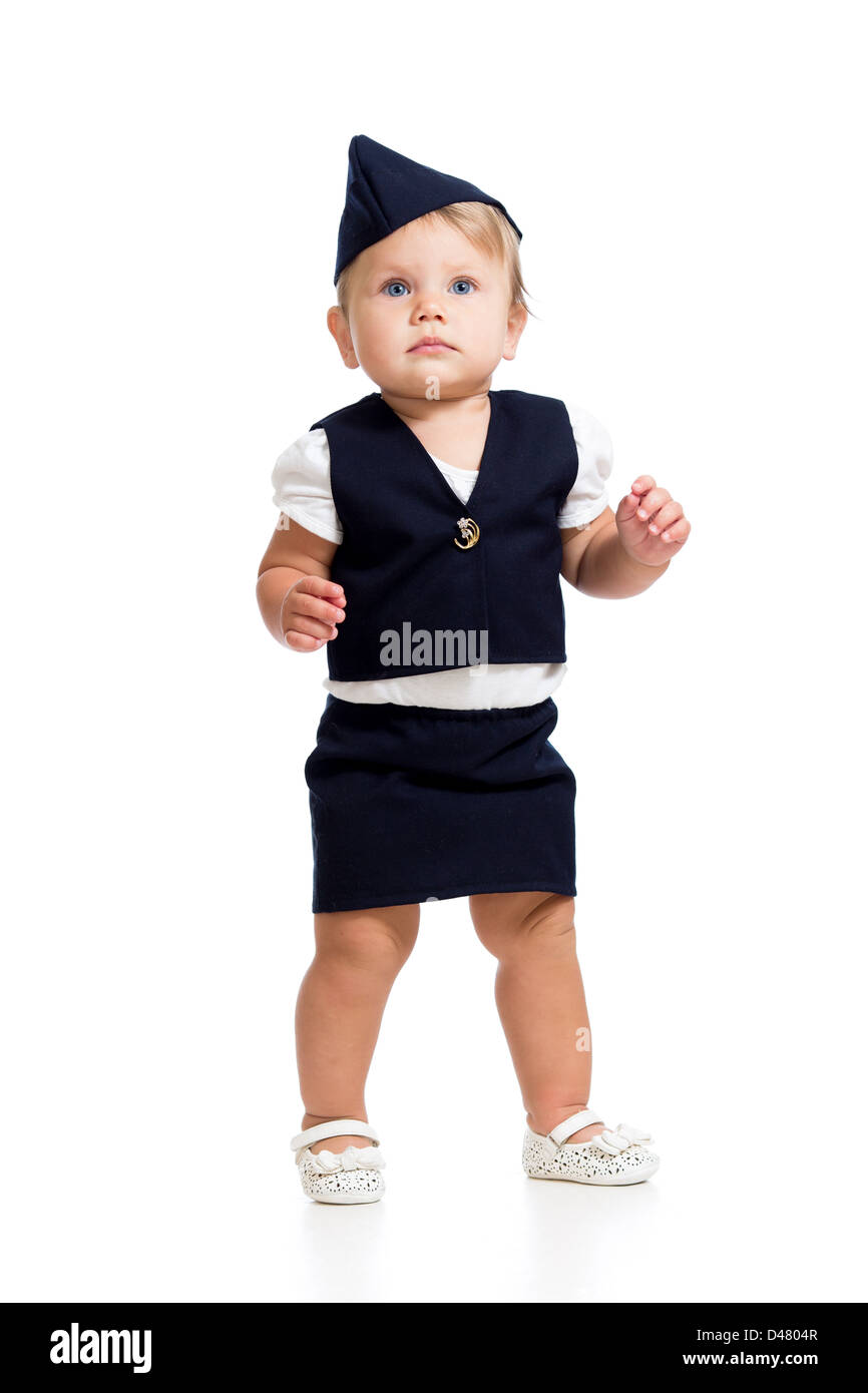 Babymädchen verkleidet als stewardess Stockfoto