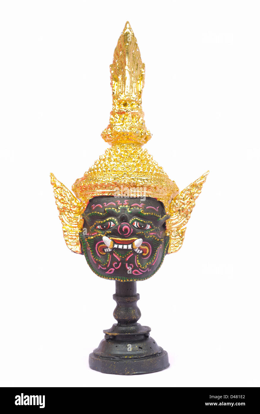 Khon, traditionelle thailändische Schauspieler riesige Maske isoliert auf weißem Hintergrund. Stockfoto