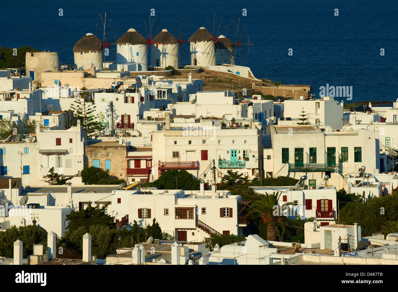 Griechenland, Kykladen, Mykonos Insel, Chora, Mykonos-Stadt, Windmühlen (Kato Mili) Stockfoto