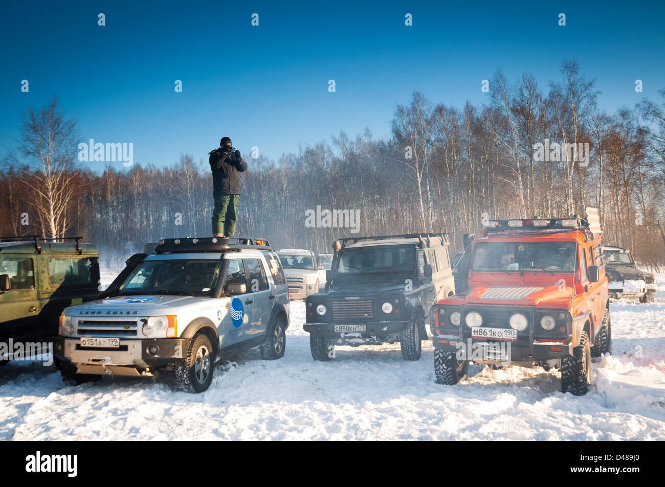Land Rover Defender und Discovery Stockfoto